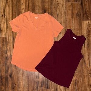 Orange and Burgundy Women's Tops